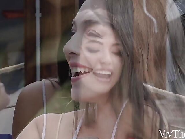 Young lesbians Sonya Blaze and Martha get horny outside