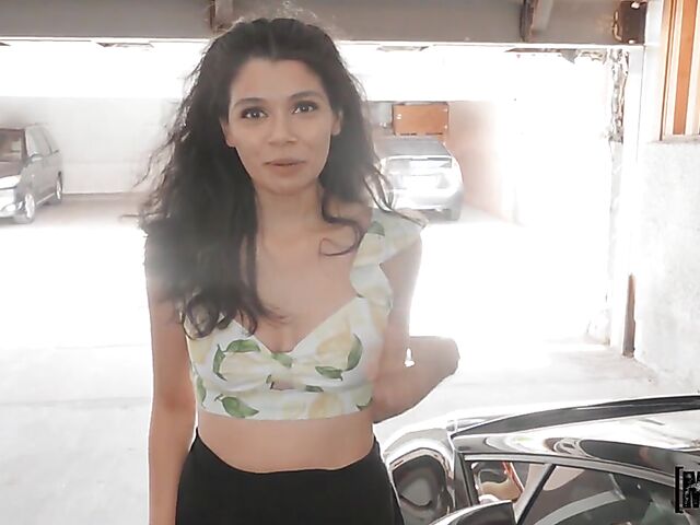 Public pick up and sex behind the car with hot Harley Haze