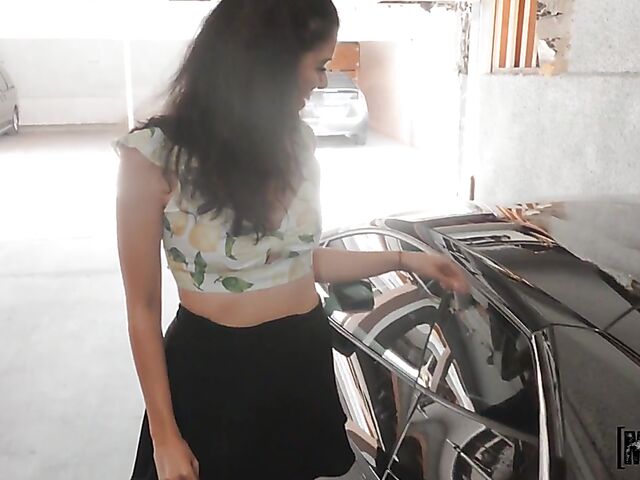 Public pick up and sex behind the car with hot Harley Haze