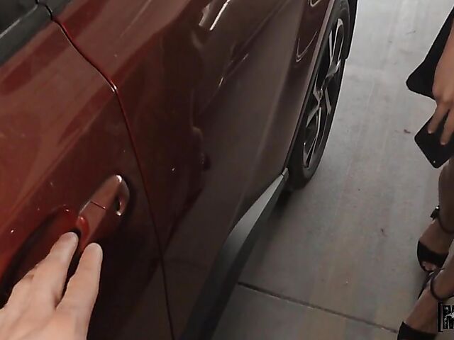 Public pick up and sex behind the car with hot Harley Haze