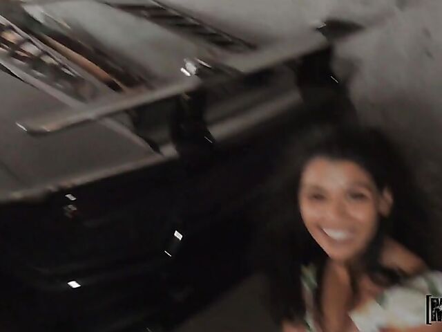 Public pick up and sex behind the car with hot Harley Haze