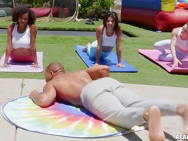 Outdoor group yoga sex party with Alexis Tae, Kylie Rocket, Mia Moore, Alina Ali, Destiny Cruz and Angel Youngs