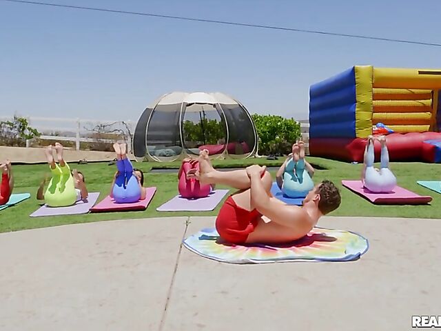 Outdoor group yoga sex party with Alexis Tae, Kylie Rocket, Mia Moore, Alina Ali, Destiny Cruz and Angel Youngs