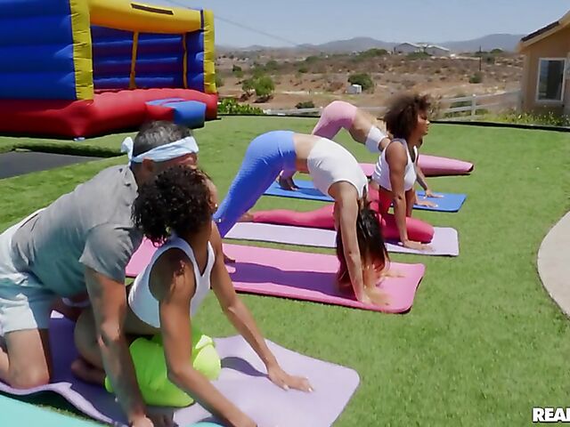 Outdoor group yoga sex party with Alexis Tae, Kylie Rocket, Mia Moore, Alina Ali, Destiny Cruz and Angel Youngs
