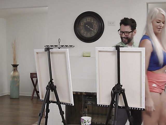 Art class big tits threesome with Kayley Gunner and curious MILF London River