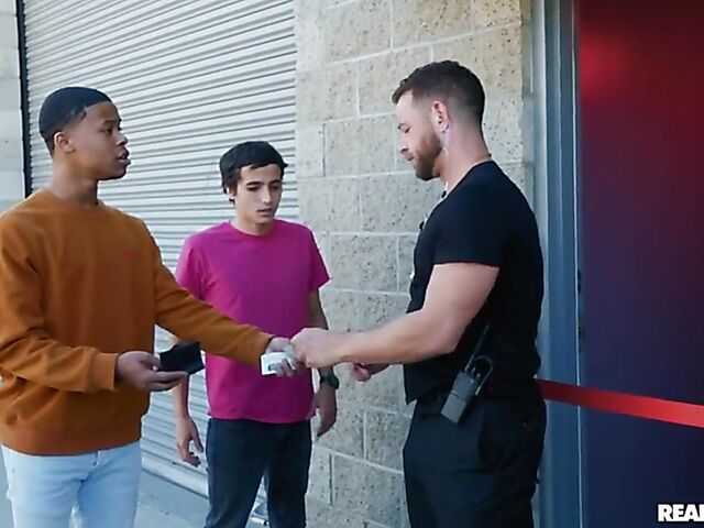 Interracial MMF strip club sex with big tits latina stripper Luna Star and two little humpers