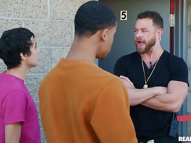 Interracial MMF strip club sex with big tits latina stripper Luna Star and two little humpers