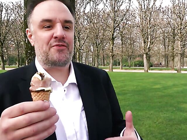 Ania Kinski - Ice cream loving French MILF stockings anal with a fat guy