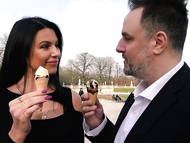 Ania Kinski - Ice cream loving French MILF stockings anal with a fat guy