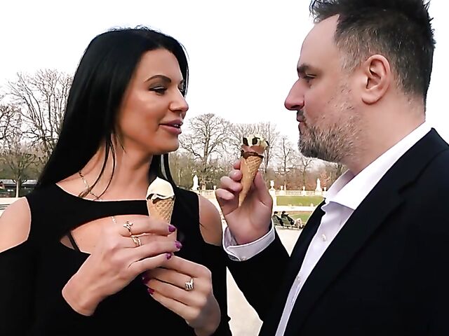 Ania Kinski - Ice cream loving French MILF stockings anal with a fat guy