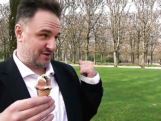 Ania Kinski - Ice cream loving French MILF stockings anal with a fat guy