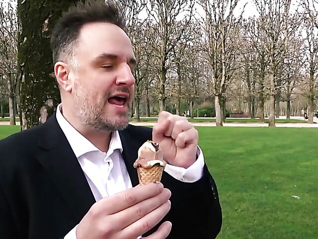 Ania Kinski - Ice cream loving French MILF stockings anal with a fat guy