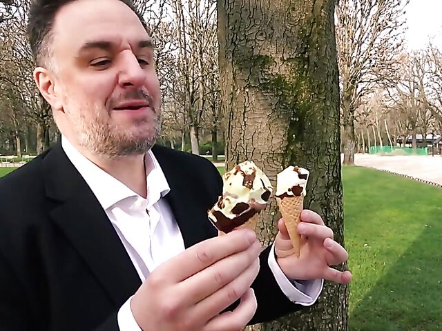 Ania Kinski - Ice cream loving French MILF stockings anal with a fat guy