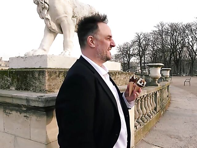 Ania Kinski - Ice cream loving French MILF stockings anal with a fat guy