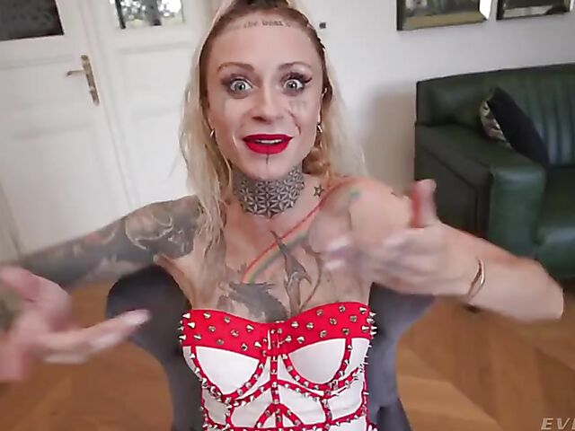 Anal tattoo covered slut Sasha Beart enjoys double penetration