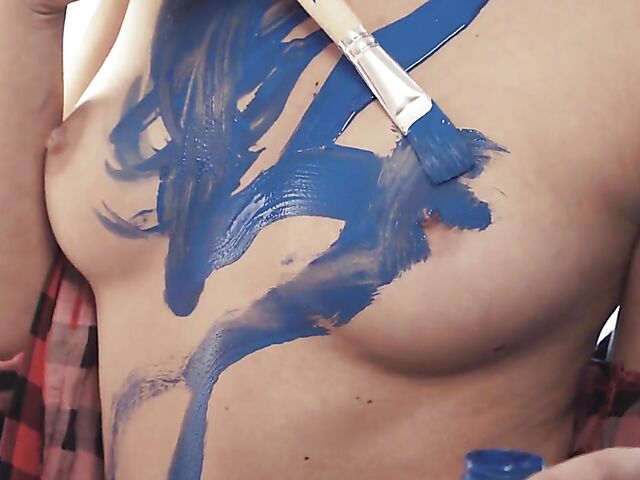 Solo body painting and paintbrush masturbation with Elza A from Met Art