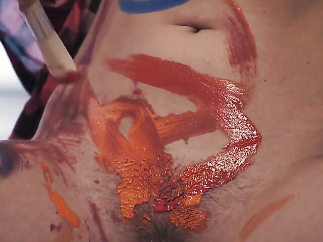 Solo body painting and paintbrush masturbation with Elza A from Met Art