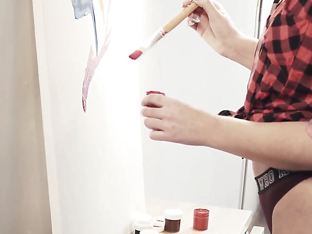 Solo body painting and paintbrush masturbation with Elza A from Met Art