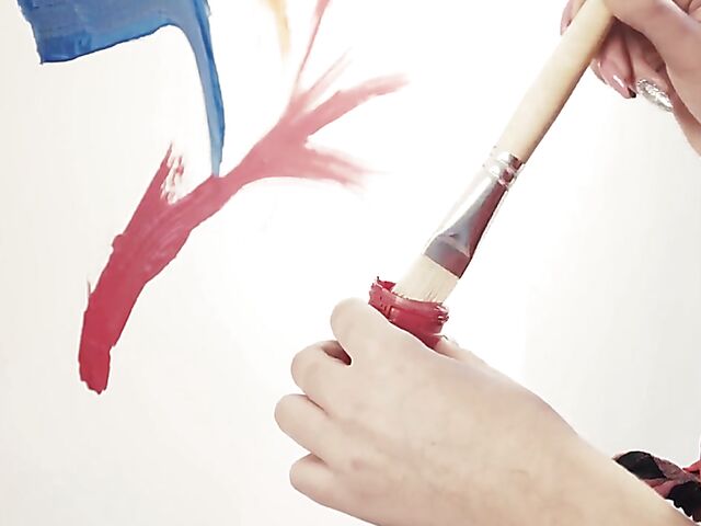 Solo body painting and paintbrush masturbation with Elza A from Met Art