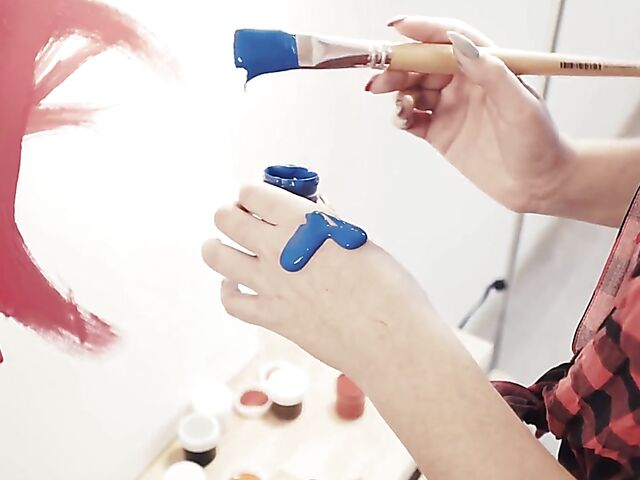 Solo body painting and paintbrush masturbation with Elza A from Met Art