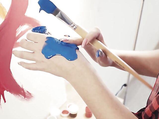 Solo body painting and paintbrush masturbation with Elza A from Met Art