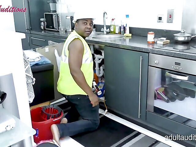 Pale alt girl Red Rose's interracial audition with a black plumber