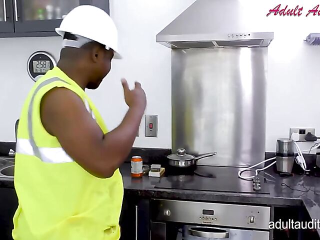 Pale alt girl Red Rose's interracial audition with a black plumber