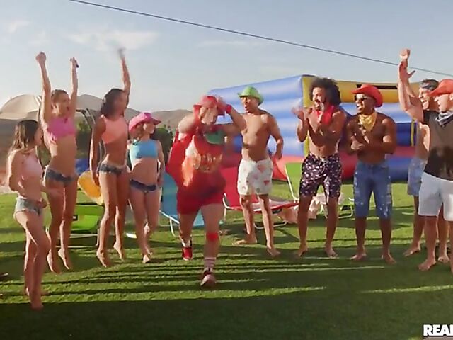 Outdoor group orgy in the sun with Mia Moore, Alina Ali, Destiny Cruz & Angel Youngs