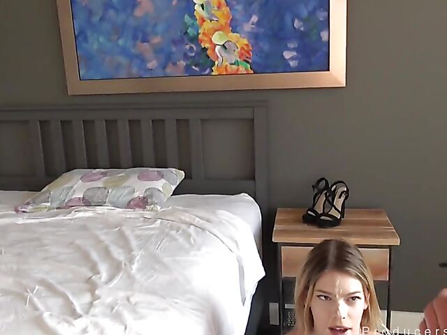 Pretty Leah Lee fucked during interview and cum face