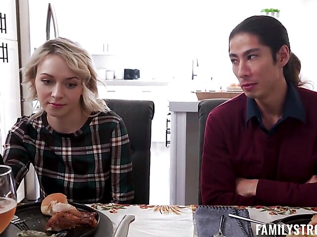 Natural tits teen Ava Sinclaire fucks her asian stepbrother on Thanksgiving