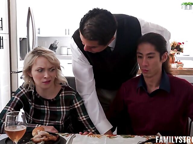Natural tits teen Ava Sinclaire fucks her asian stepbrother on Thanksgiving