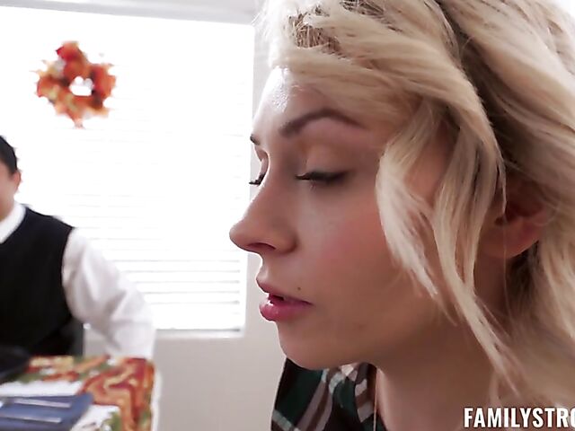 Natural tits teen Ava Sinclaire fucks her asian stepbrother on Thanksgiving