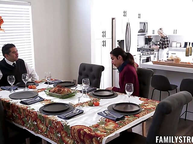 Natural tits teen Ava Sinclaire fucks her asian stepbrother on Thanksgiving