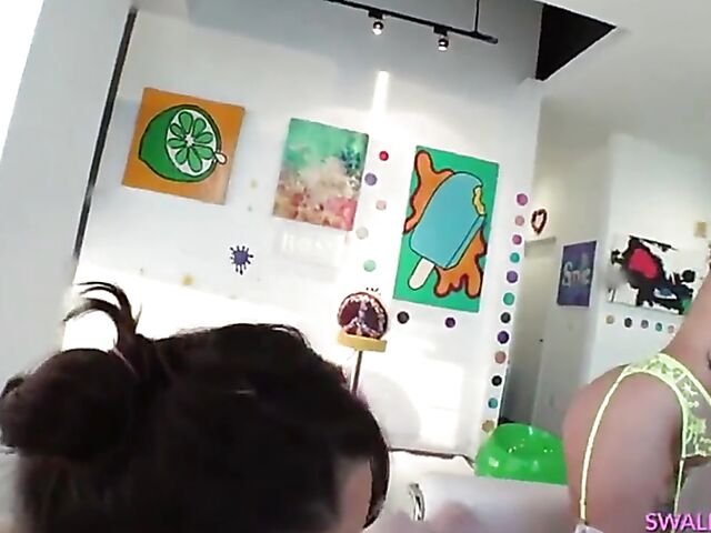 Rose Lynn and Naudi Nala lick ass, suck balls and deep throat a cock