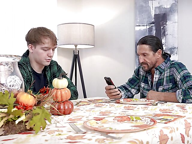 Fake tits MILF threesome on Thanksgiving with Sarah Jessie