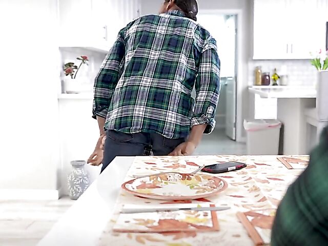 Fake tits MILF threesome on Thanksgiving with Sarah Jessie