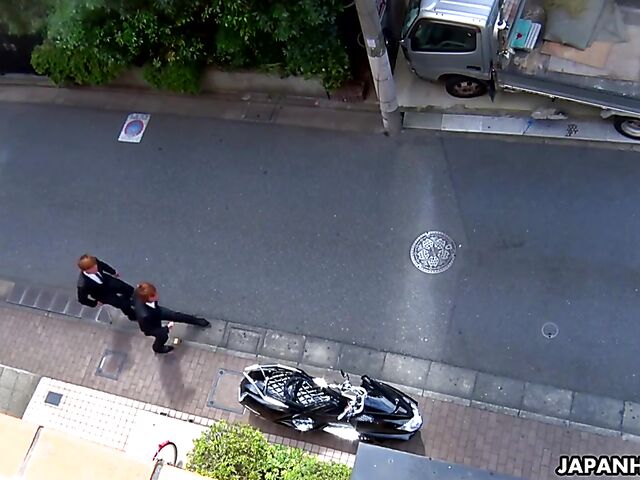 Two guys finger fuck Mio Yoshida's Japanese shaved pussy