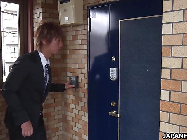 Two guys finger fuck Mio Yoshida's Japanese shaved pussy