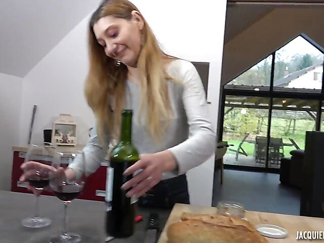 French MILF farmer Jessie loves red wine and hard cock