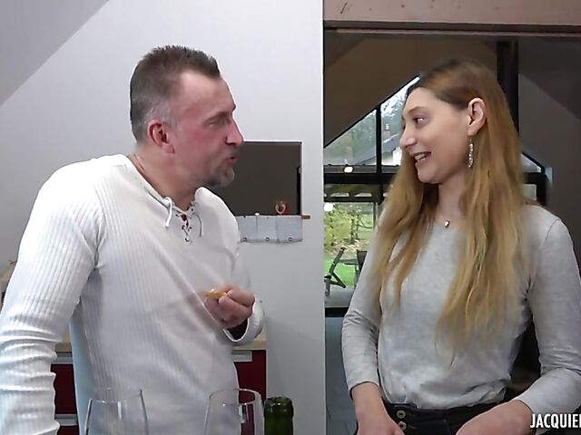 French MILF farmer Jessie loves red wine and hard cock