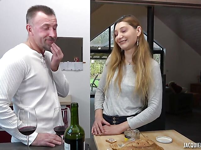 French MILF farmer Jessie loves red wine and hard cock