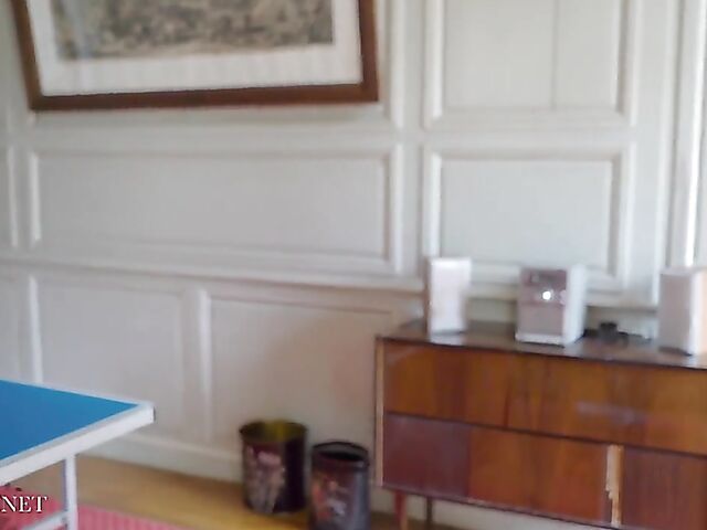 Blonde babe Paige Johnson plays table tennis topless and then takes off her panties