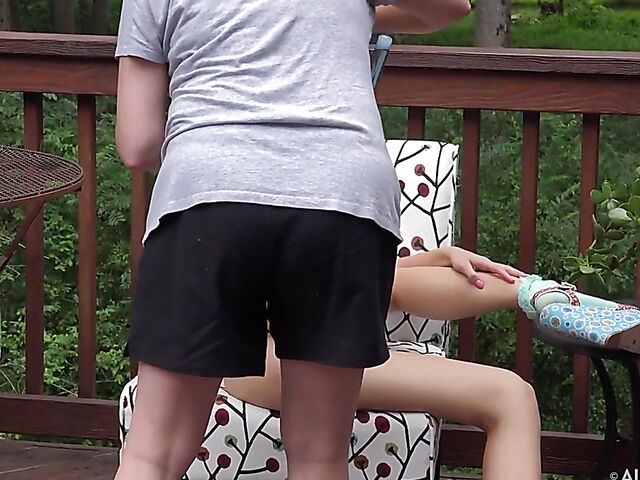 Lollipop insertion during a porn shoot on a terrace with Sky.Pierce BTS