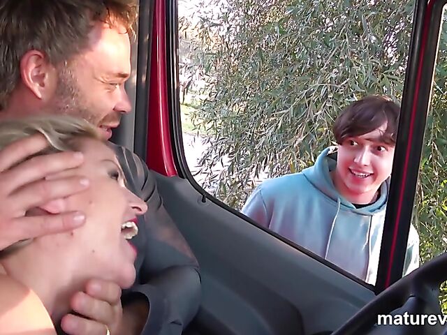 Leather-clad MILF car fuck with a boy featuring Pamela M