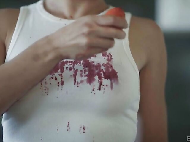 Food sex in the kitchen with short hair brunette Brooklyn Gray