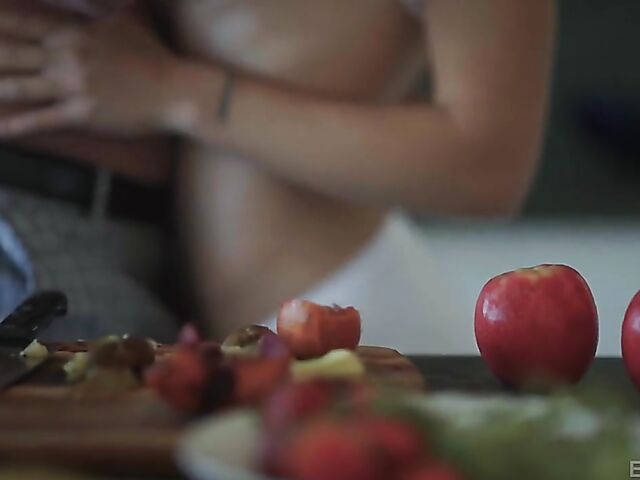 Food sex in the kitchen with short hair brunette Brooklyn Gray