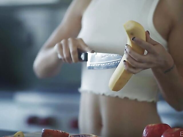 Food sex in the kitchen with short hair brunette Brooklyn Gray