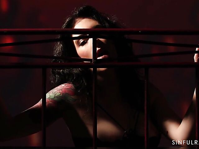 Erotic sex in the dark with oiled up shaved babe Anna De Ville