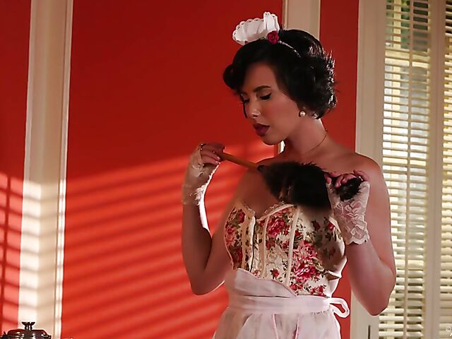 Pin up maid solo and fingering orgasm with Casey Calvert