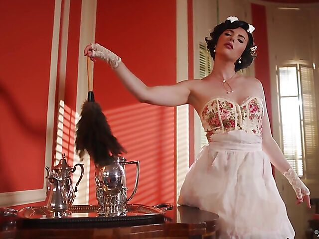 Pin up maid solo and fingering orgasm with Casey Calvert